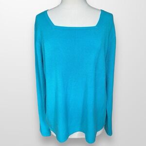 Merona Stretch Womens Size 22W / 24W Sweater Top Shirt Long‎ Sleeve Blue Square